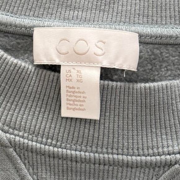 COS Men's Relaxed Washed-Cotton Crewneck Long Sleeve Sweatshirt Sweater L Green - Picture 3 of 4